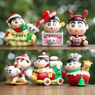 6Pcs/Set 6cm Anime Crayon Shin Q Version Figure Nohara Shinnosuke Christmas Hat Snowman Riding Sleig