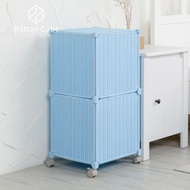 [特價]【藤立方】組合移動式洗衣籃 (附輪)-粉藍色-DIY
