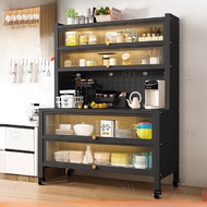LYO Kitchen Cabinet Rack Shelves Microwave Oven Rak Kitchen Storage Racks Shelf with Doors & Wheel