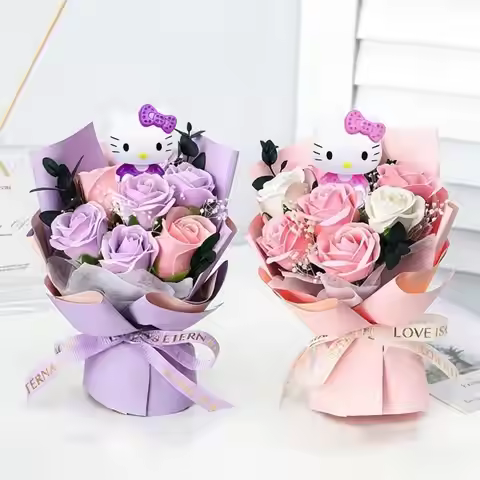 Sanrio Bouquet Hello Kitty Rose Bouquet Hello Kitty Artificial Roses Home & Wedding Decor Kawaii Des