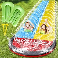 Water Slide Garden 15.8 ft/480 cm, Double Slide with Built-in Sprinkler, Inflatable Water Slide with