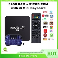 M XQ Pro TV Box 5G 32GB RAM + 512GB ROM + i8 Mini Keyboard 2.4GHz 3-Color Keyboard High Definition M
