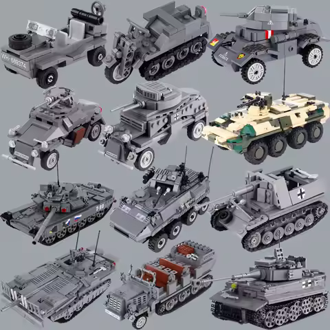 Military War German Russian Tank Building Blocks Army Soldier Figures US UK Armored Vehicle Model As