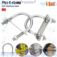 QIPAOMY 1Set Pipe U-clamp, 304 Stainless Steel With Baffle M6 Round Tube Clamp,  Screws Right Angle 