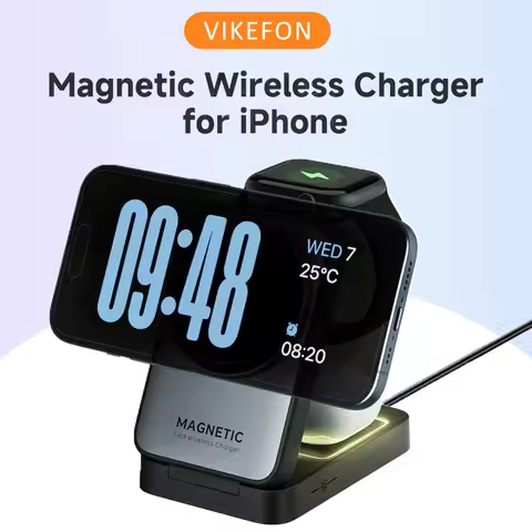 LED Light Foldable 3 In 1 Magnetic Wireless Charger Stand For Magsafe iPhone 17 16 Apple Watch 2-8 S