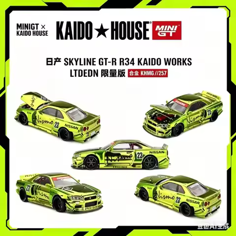 2026 HEC Limited Edition: MINIGT x KAIDO HOUSE SKYLINE GT-R R34 Kaido Works1:64 Alloy Scale Model Co