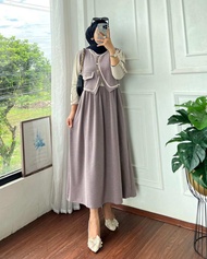 Gamis Rompi shakila buju muslim Dres wanita terbaru  Lybel Midi Dress New Motif Viral Rayon Viscose