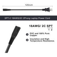 TV Power Cord - 10FT 2 Prong Non-Polarized Plug NEMA 1-15P to C7 Figure 8 Replacement Supply Cord 2 