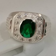 925 Pure Silver Mens Ring Green CZ Stone. Cincin Perak Lelaki Dengan Batu Permata Hijau Zircon.