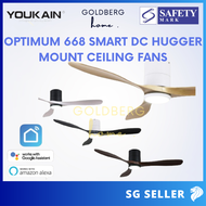 [SG Seller] YOUKAIN Optimum 668 SMART DC Hugger Mount Ceiling Fans For Low Ceiling 46" 52" by Acorn | Goldberg Home
