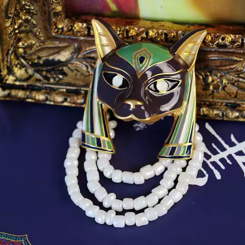 Egypt Wolf Head Brooches Enamel Soul Keeper Bead Chain Corsage Fox Animal Pins Jewelry