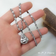 The necklace has a pendant wearing a chain.