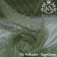 Kain Tile Tulle Polkadot SAGE GREEN / Tile DOT Bahan Gaun Gamis Dress Wanita Meter dan 0.5 Meter Leb