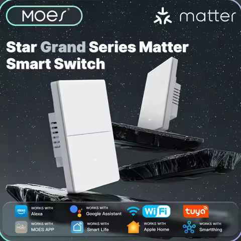 MOES Tuya Star Grand Series Matter WiFi Smart Light Switch 10A Neutral Required Work with Alexa Goog
