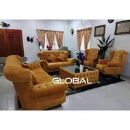 Global Furniture Direct Factory 2+3 Seater + 2 Wing Chair + Coffee Table Living Room Set Velvet Sofa