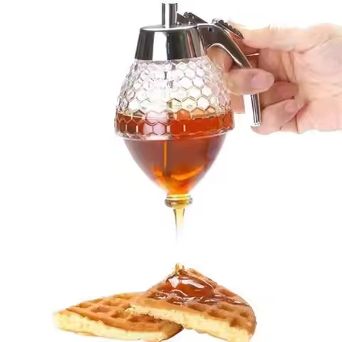 Acrylic Honey Dispenser Honey Bottle Jar Squeeze Bottle With Lid And Honey Glass Stand Non-toxic Vac