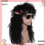 HUISHU 70s 80s Rockstar Wig, Punk Fluffy Halloween Party Cosplay Wig, Long Curvy Mullet Wig