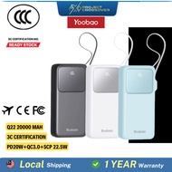 (CCC Certificate)Yoobao Powerbank 20W Fast Charging 20000mAh With Built in Cable Digital Display Q22