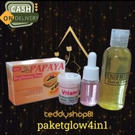 Paket Glow4in1 Sabun Papaya RDL70gr+Cream Vitamin E+Toner Lemon 60ml+Serum Glowing Pink 10ml