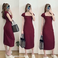 🌷CARA DRESS ชุดเดรสตัวยาว แม็กซี่เดรส เรียบหรู แขนล้ำ ซิปหลัง ผ้าท็อปทวิล