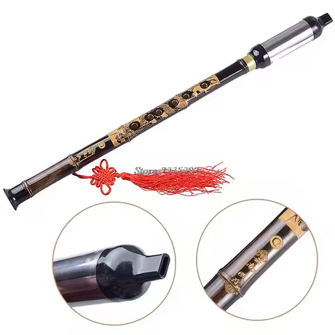 1Pc Chinese Ethnic Instrument Black Bamboo Bawu Pipe BaWu Flute Tune G Detachable