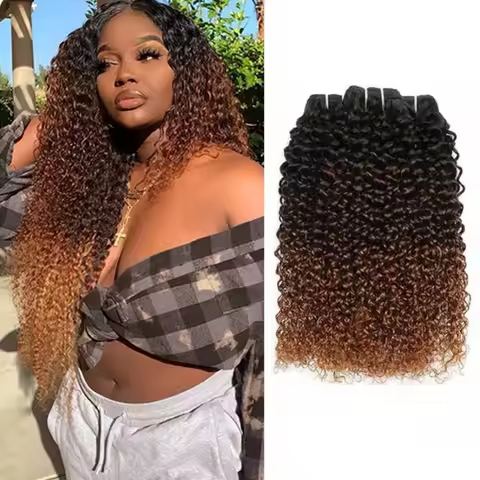 Ombre Human Hair Bundles 1B/4/30 Kinky Curly Hair Extensions Afro Curly Brazilian Ombre Remy 100% Hu
