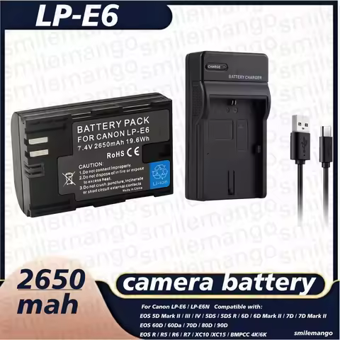2650mAh LP-E6 / LP-E6N Battery or LED Dual Charger For Canon EOS 5DS R 5D Mark II III IV 6D Mark II 