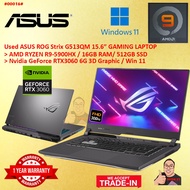 #RG125 USED ASUS ROG Gaming Laptop G513QM AMD R9 RYZEN 9-5900HX 16G 512GB SSD NVIDIA GEFORCE RTX3060