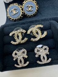 Chanel Earrings 95新 Chanel 耳環 閃石CC耳環 蝴蝶結chanel 圓形耳環