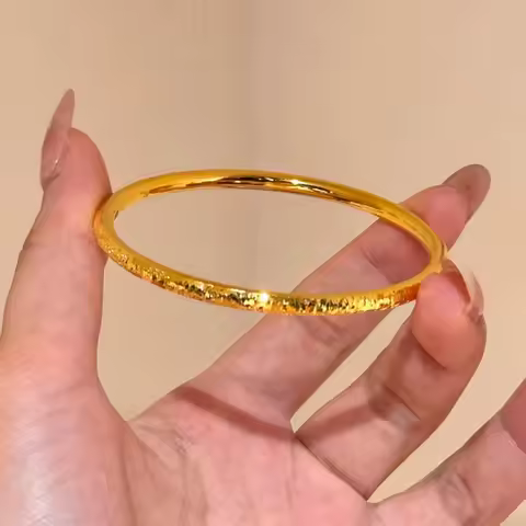 3mm Sparkling Crushed Gold Round Bracelet Women's24K Gold AU999-Pure gold slim crushed gold bracelet