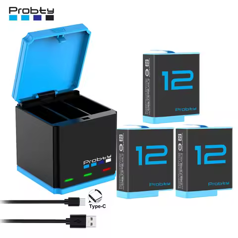 1850mAh Battery for GoPro Hero 12 + 3-Slots Charger with Type-C Port For GoPro Hero 10 Go Pro 11 her