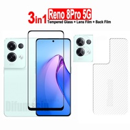 3in1 For OPPO Reno 8 Pro 5G Tempered Glass Film And OPPO Reno 7Z 6Z 8Z 8T 7Pro 5G/ A78 A77 A1 5G/ A77S A17K A16K A57 A96 A95 A76 A74 4G Tempered Glass Screen Protector + Camera Lens Film + Carbon Fiber Back Film
