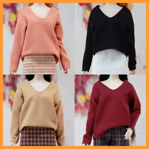 [20days made] 1/6 Scale Female V-neck Pullover Sweatshirt Loose Lazy Style Bottom Top for Momoko OB 