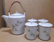 早期大同竹花茶壺茶杯茶具組-一壺4 杯4 蓋