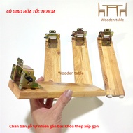 Set of 4 wooden table legs with folding swivel lock brackets, length from 20cm to 48,2cm, flat woode