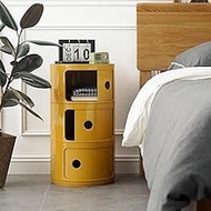 COZYMATIC 3 Tier Round Nightstand with Storage, Modern Style Side Table, Small Cupboard Cabinet with 3 Drawers for Living Room, Bedroom, Bathroom, Narrow Space, Yellow, Pink (Yellow)