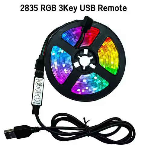 DC5V USB LED Strip Light RGB 2835 Flexible Lamp USB Cable 3 Key Control 5V 0.5M 1M 2M 3M 4M 5M Desk 