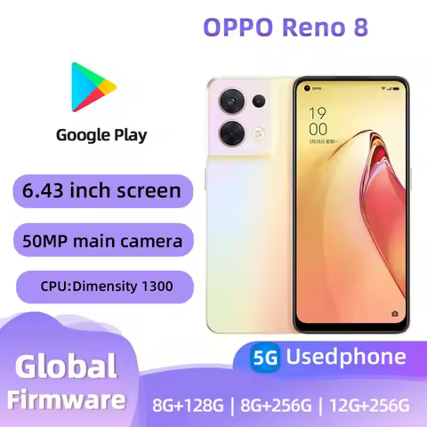 oppo Reno8 5G SmartPhone 90hz refresh rate 6.43 inch CPU MediaTek Dimensity 1300 50MP Camera used ph
