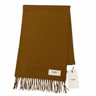 全新未使用☆ CELINE AA0FP2K77 100% 羊絨 Logo 流蘇披肩圍巾ブラウン30 x 180cm 正品 女士 帶包裝盒