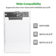 Actual【COD】กล่องใส่ฮาร์ดดิส External Hard Drive Case Enclosure Transparent 2.5 Inch SATA to USB 3.0 Hard Drive SSD Enclosure HDD Case Support Max 2TB Tool-free Design with Free USB 3.0 Cable