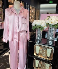 Victorias Forest Silk Lettered Stripe Homewear ชุดผู้หญิง Secret ฤดูใบไม้ร่วงฤดูหนาวสไตล์ใหม่หลวม Fi