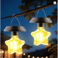 Solar hanging star light snowflake lamp garden Christmas decoration statue ornament backyard balcony