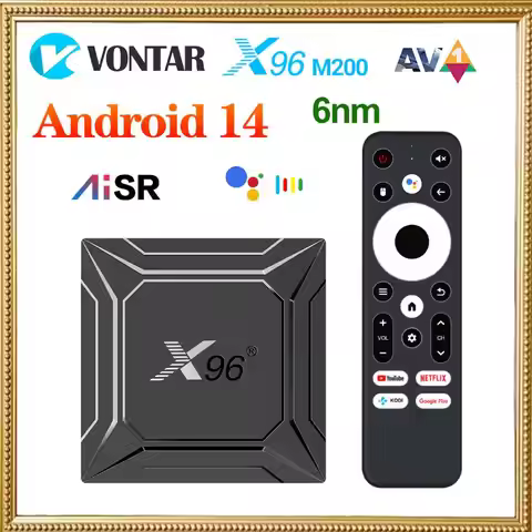 Android 14.0 Amlogic S905X5M (S905A) X96 M200 TV Box Quad Core Build in AI-SR AV1 4K ULTRA HD 1000 L