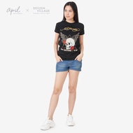 ED HARDY WOMEN’S PRINT & RHINESTONE ROUND NECK TEE BLACK REBEL ROCKERS