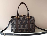 【LA LUNE】稀有中古二手Fendi老花復古波士頓小包斜背包單肩包側背包皮革包