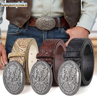RAREM Western Cowboy Belt, PU Leather Vintage Carved Buckle Embossed Belt, Luxury Retro Y2K Punk Roc