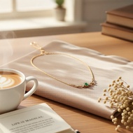 Elegant Copper Branch Long Necklace, Women's Zirconia Leaf Pendant