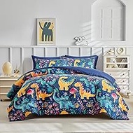 Wajade 7 Piece Dinosaur Comforter Set for Boys 3D Blue Dinosaur Print Bedding Set for Kids Teens Bed