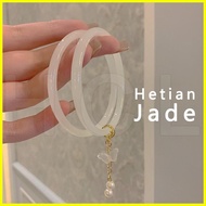 【hot sale】 Sweet Natural Hetian Jade Butterfly Pendant Double Layer Bangle For Women [HCL]