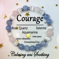 Symbol Courage 8mm Aquamarine Beads Stone Bracelets Handmade Bangle Unisex Jewelry